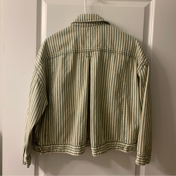 Free People We The Free Opal Swing Railroad Jacket Denim Jean Striped Cream XS - Picture 10 of 11